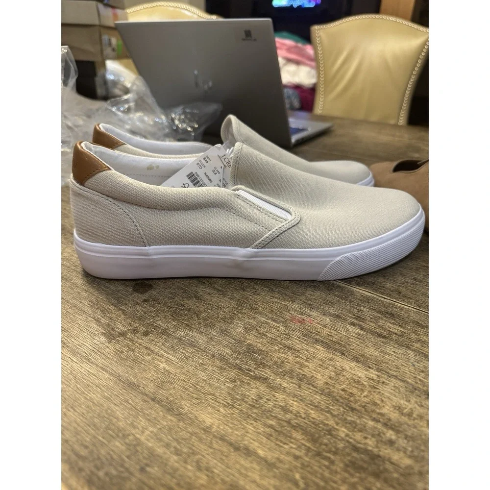 J Crew Slip On Shoes Mens Tan‎ Canvas White Sole Casual Skate Sneakers Size 11